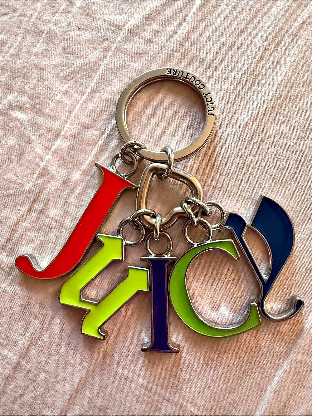 Juicy Couture Letter Charm Keychain Silver & Red
